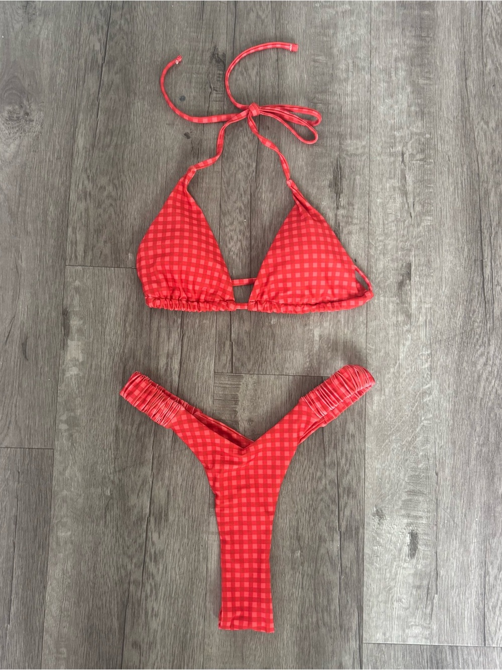 Orange Gingham Thong Bikini Set